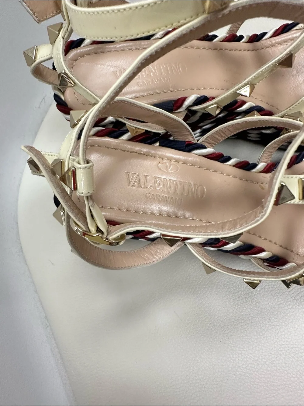 Valentino Garavani Rockstud Braided Rope Platform Wedge Sandals Size 37